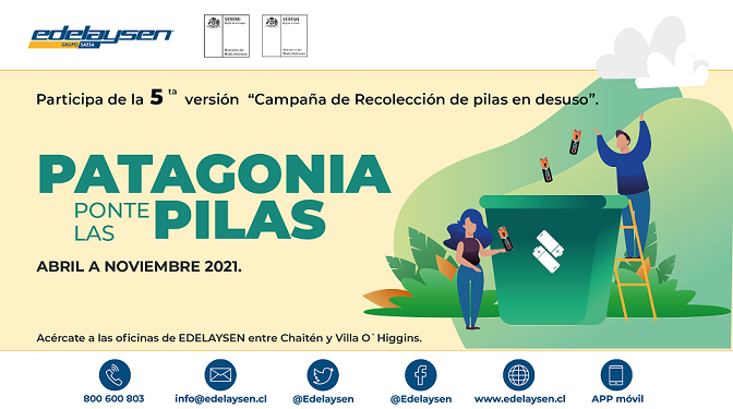 Parte quinta versión de la campaña de recolección de pilas de Edelaysen y Seremi del Medio Ambiente.