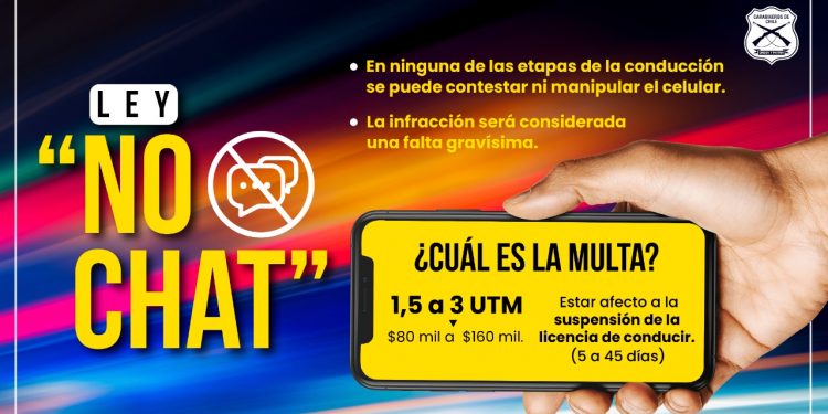 “Ley No Chat”: Carabineros insta a conductores a no revisar el teléfono celular mientras vayan en desplazamiento y prevenir los accidentes de tránsito