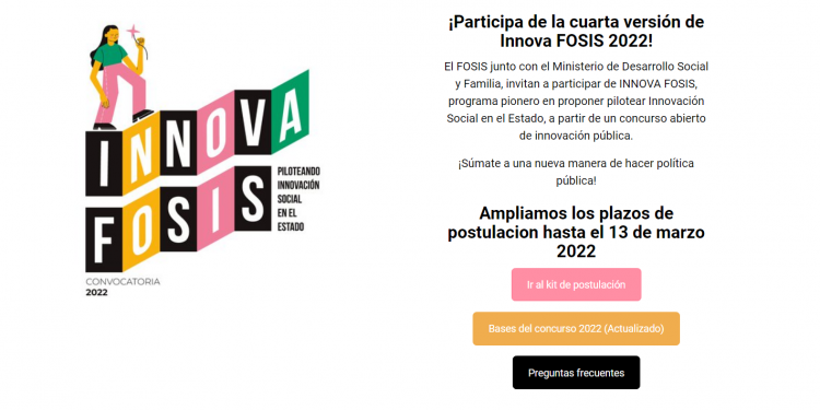Innova Fosis, Iniciativa que busca soluciones a los desafíos de la pobreza y vulnerabilidad, extiende postulaciones hasta el 13 de marzo.