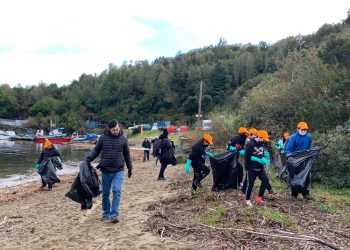 AquaChile realiza limpieza de playa en Puerto Chacabuco.