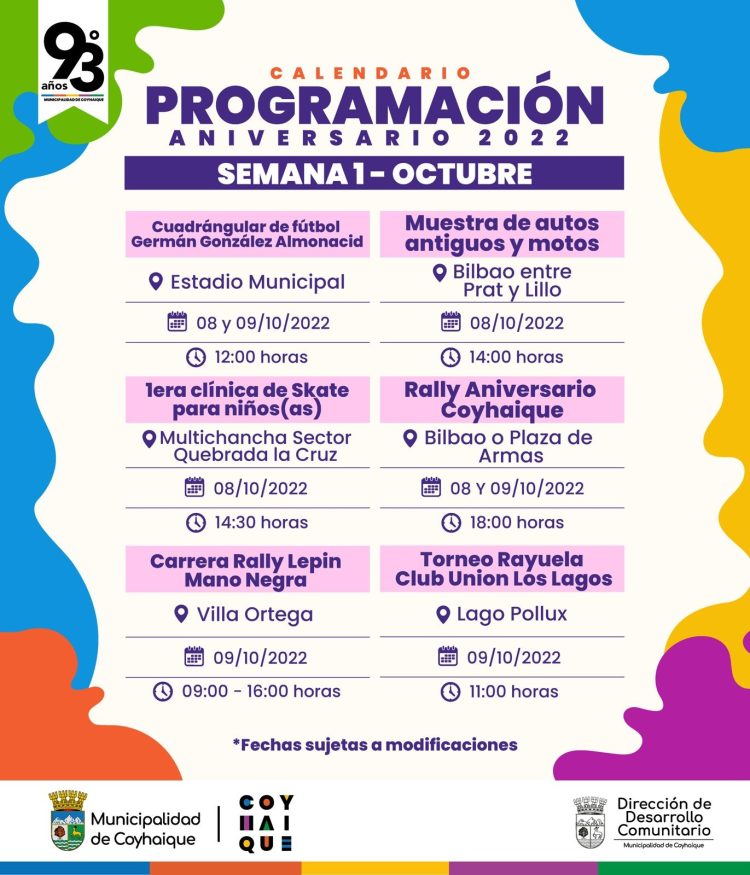 Coyhaique celebra su 93° aniversario con diferentes actividades organizadas por el municipio comunal