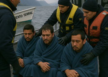 Rescatan a tres tripulantes con hipotermia tras naufragio de barcaza en cercanías de Puerto Aguirre