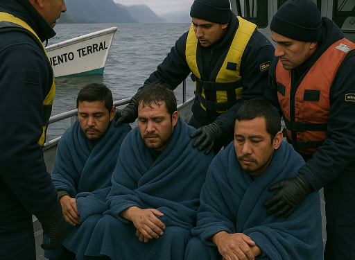 Rescatan a tres tripulantes con hipotermia tras naufragio de barcaza en cercanías de Puerto Aguirre