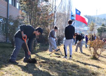 Estudiantes de Cochrane plantan rosales para mejorar espacios de sus establecimientos